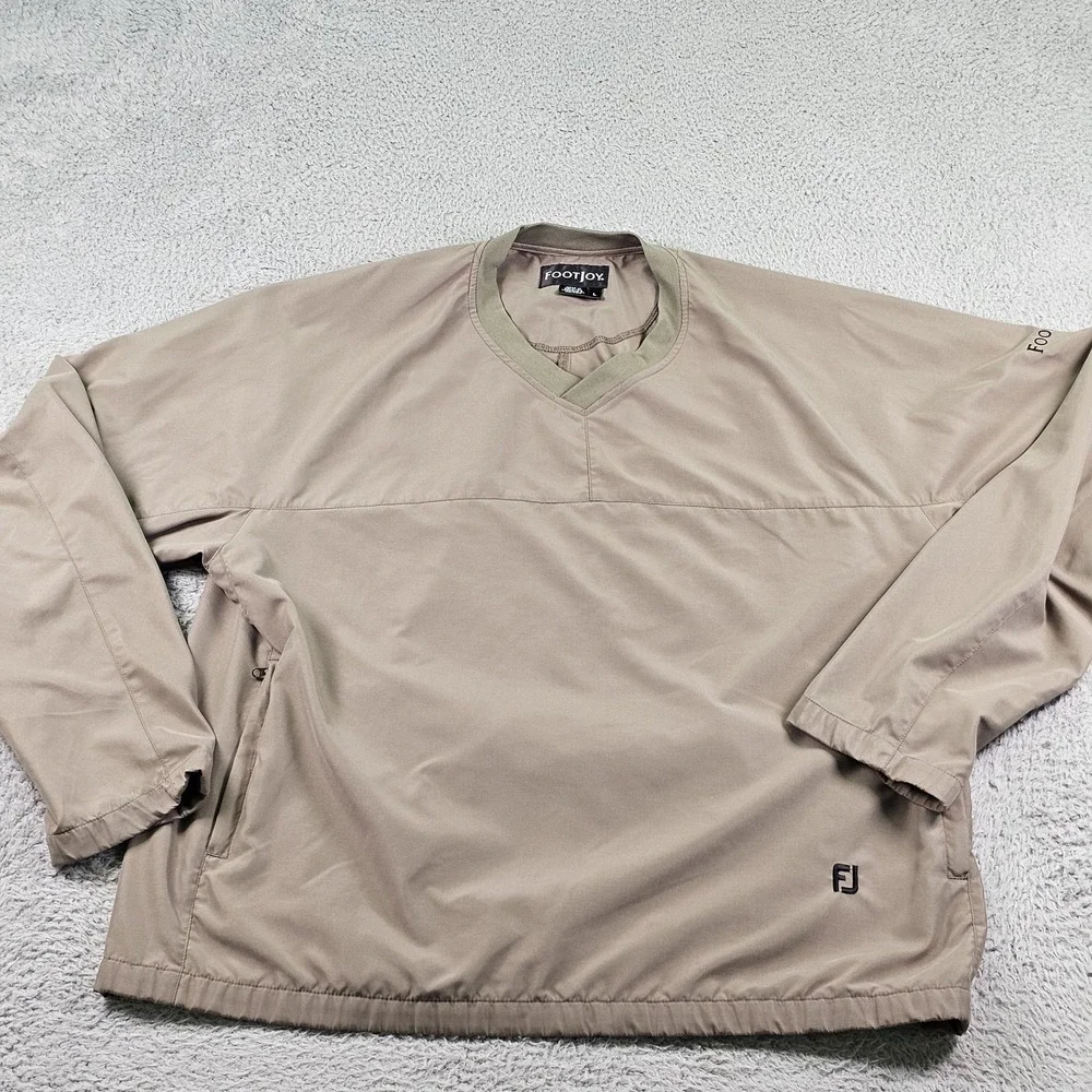 FootJoy Pullover Mens Large Tan V-Neck Golf Windbreaker Windshirt Jacket